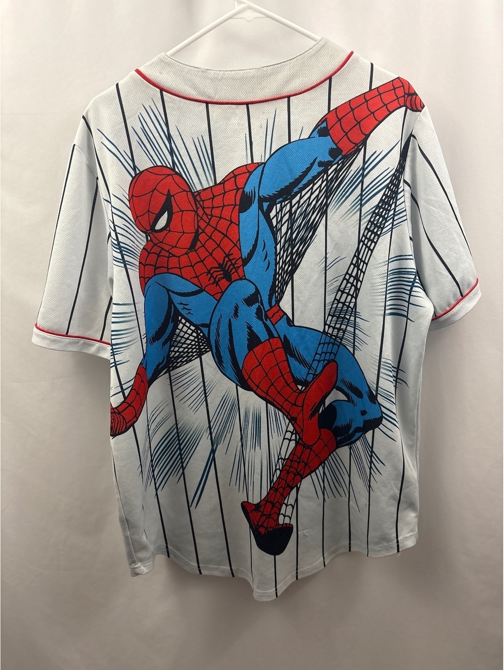 Marvel The Amazing Spiderman Mens White Pinstripe Baseball Jersey XL - Picture 8 of 9